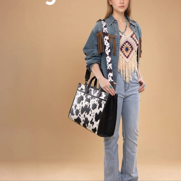 Wrangler Carry-All Large Tote Work Tote /Crossbody - Cow-Black - Picture 10 of 11